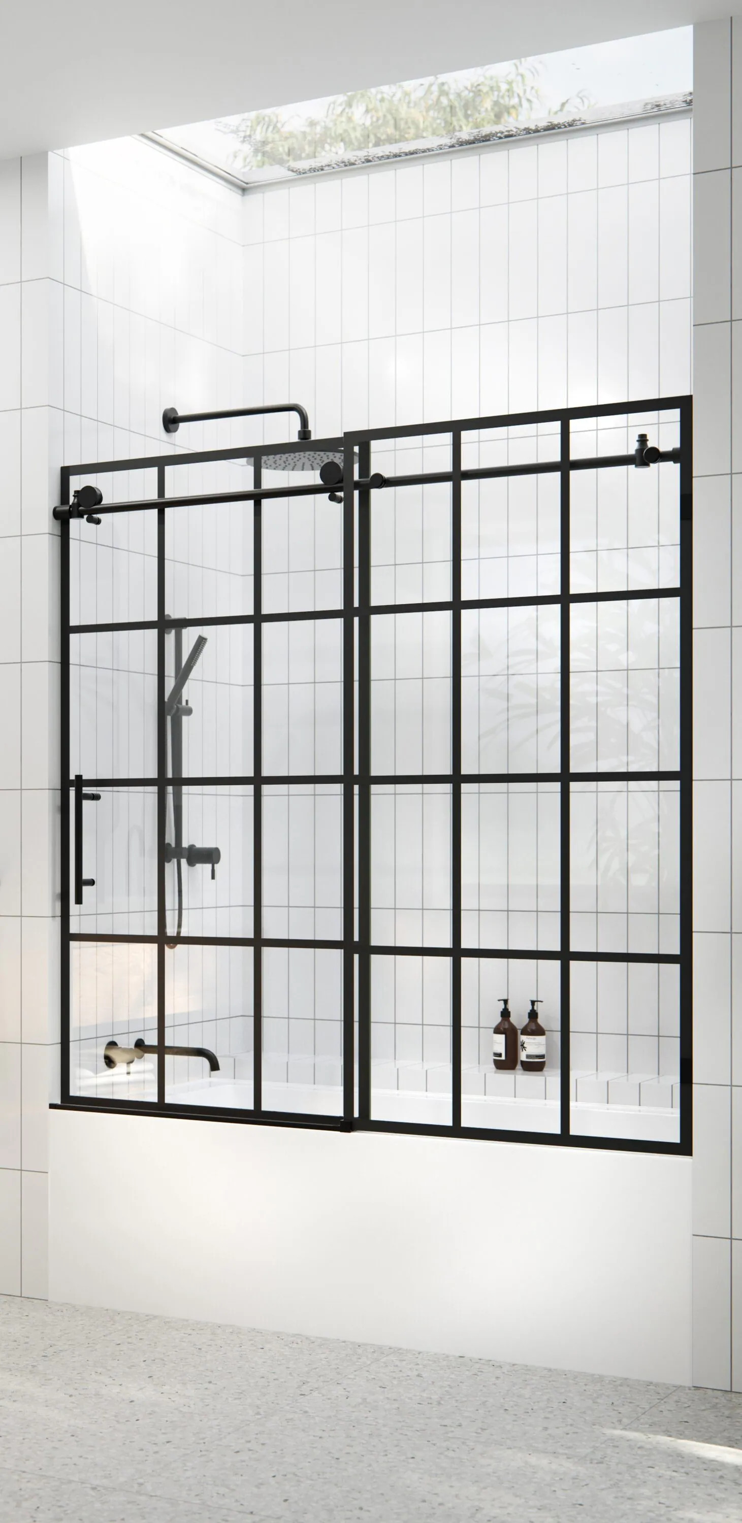 Glass Warehouse Espirt Matte Black 56-in to 60-in W x 60-in H Frameless Sliding Bathtub Door Stainless Steel | FSSBSLD-L-60-MB | Lowe's