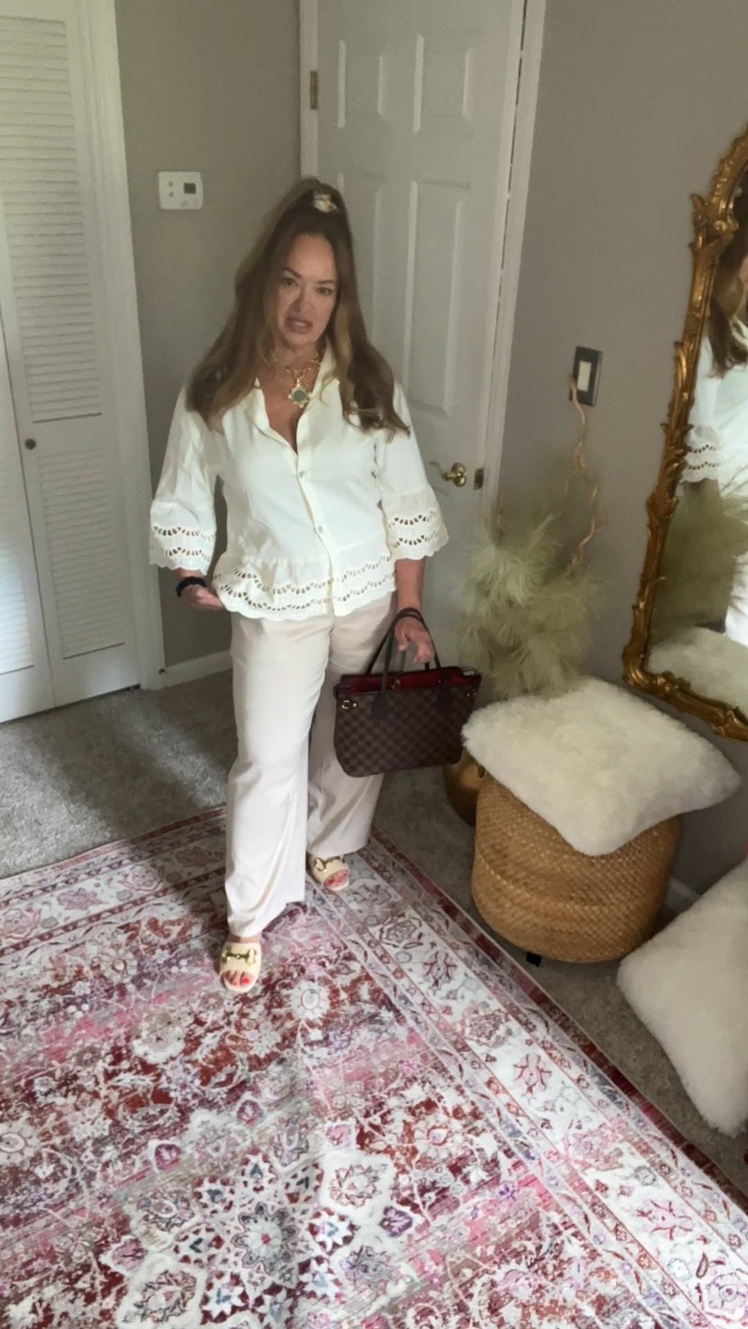 A beautiful lace peplum and 3/4 ruffle sleeve neutral blouse!

#LTKWorkwear #LTKOver40 #LTKSeasonal