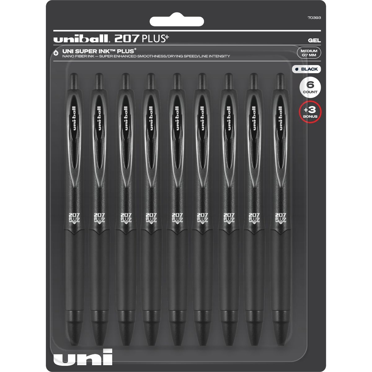 uniball 6pk 207 Plus+ Retractable Gel Pens + 3 Bonus Click Top Pens 0.7mm Black Ink | Target