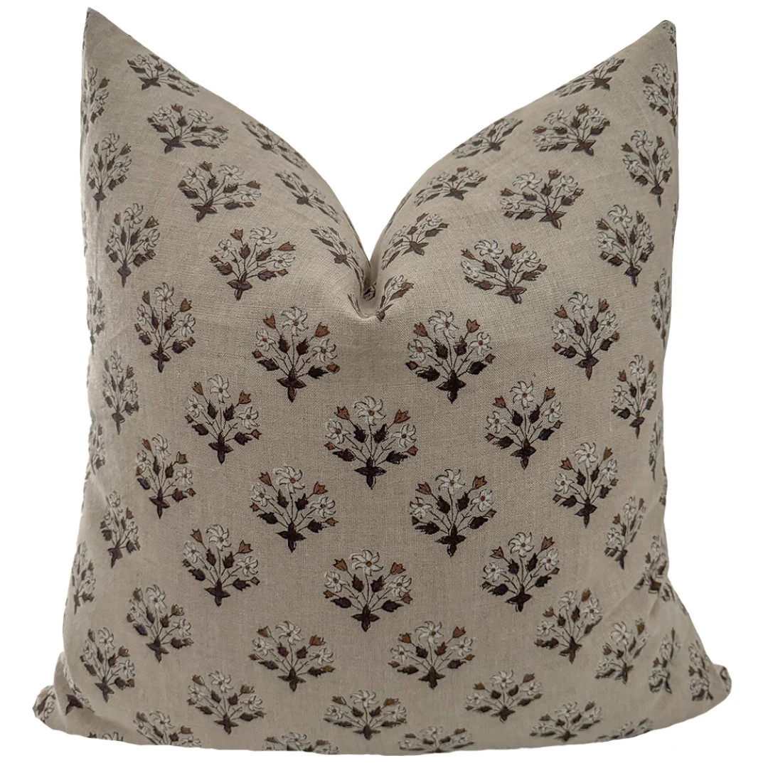 Three Flowers | Brown Block Print Pillow Cover | Hackner Home (US)