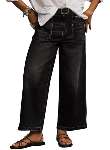 Eytino Plus Size Jeans for Curvy Women Trendy High Waisted Wide Leg Jeans Stretchy Baggy Denim Pants with Pockets,4X Black | Amazon (US)