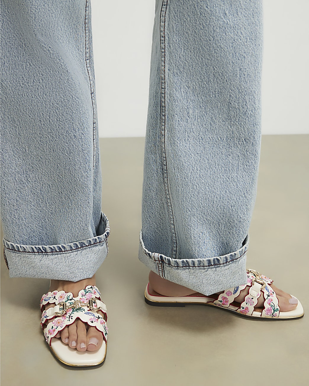 White Embroidered Flat Sandals | River Island UK & IE