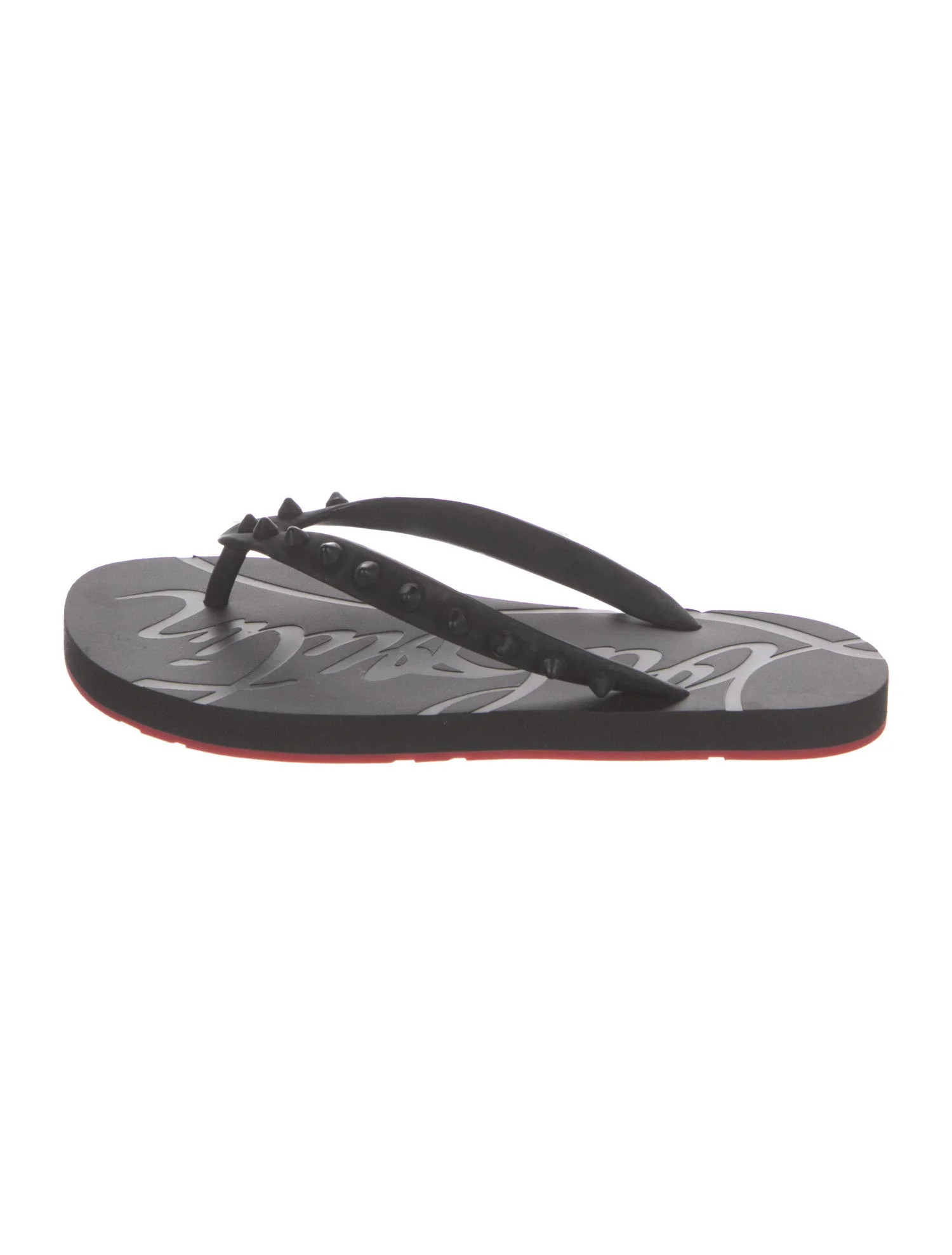 Christian Louboutin Rubber Studded Accents Flip Flops - Black Sandals, Shoes - CHT520360 | The Re... | The RealReal