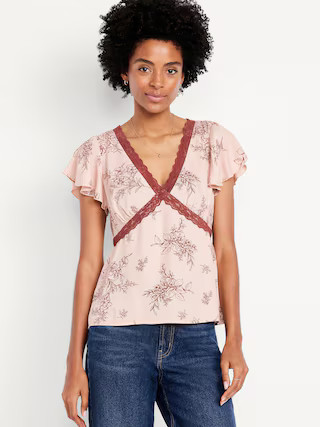 Lace-Trim V-Neck Crepe Top | Old Navy | Old Navy (US)
