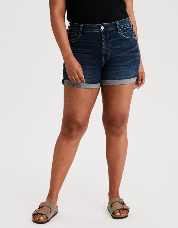 AE High-Waisted Denim Midi Short | American Eagle Outfitters (US & CA)