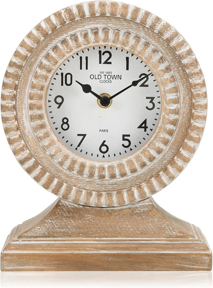 NIKKY HOME Hand Carved Wood Table Clock, Shelf Desk Top Clock Battery Operated Boho Design, Vinta... | Amazon (US)