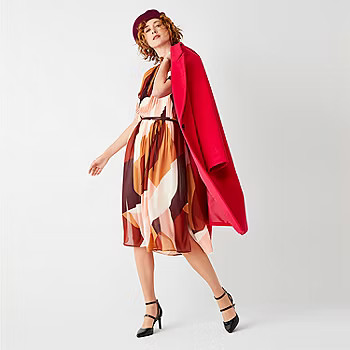 Worthington Short Sleeve Geometric Fit + Flare Dress | JCPenney