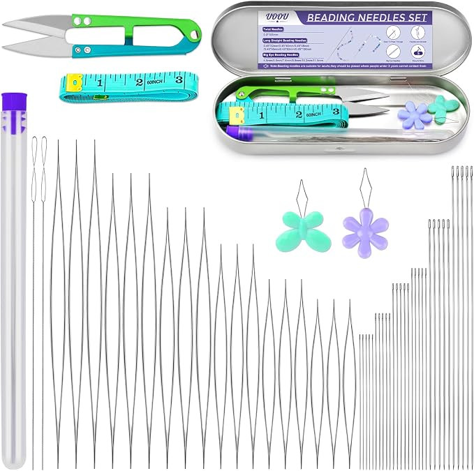 86 Pcs Beading Needle Set, 6 Sizes Big Eye Beading Needles for Seed Beads, Long Straight Bead Nee... | Amazon (US)