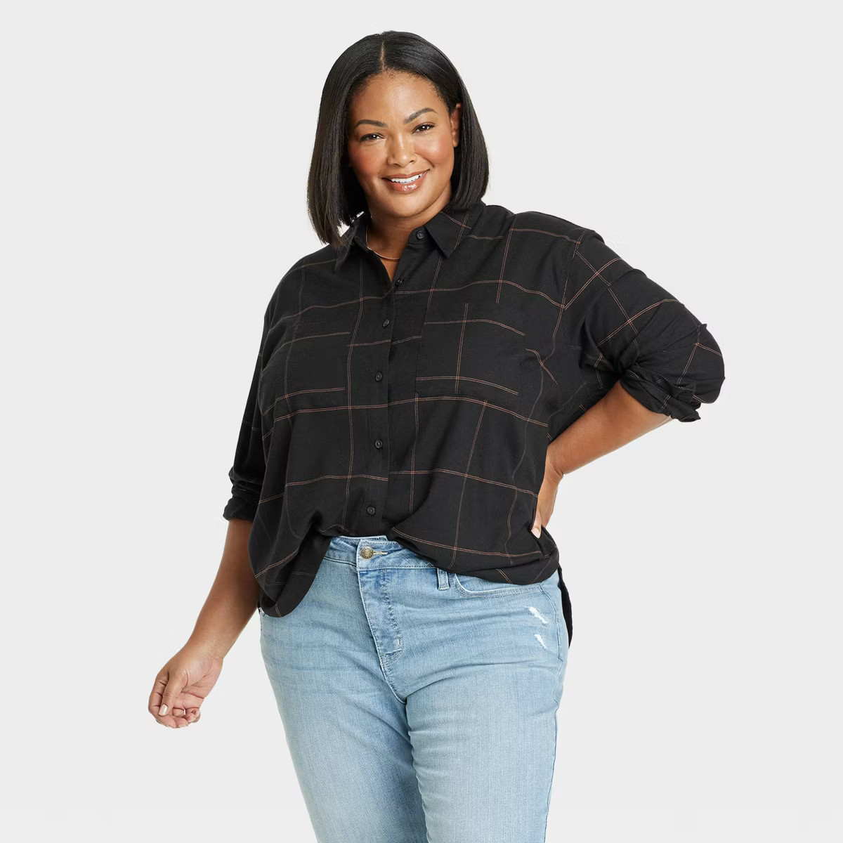 Women's Long Sleeve Flannel Button-Down Shirt - Ava & Viv™ | Target