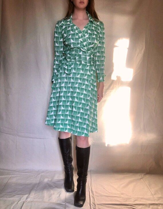 70s Diane Von Furstenberg Wrap Dress  Geometric Print  | Etsy | Etsy (US)