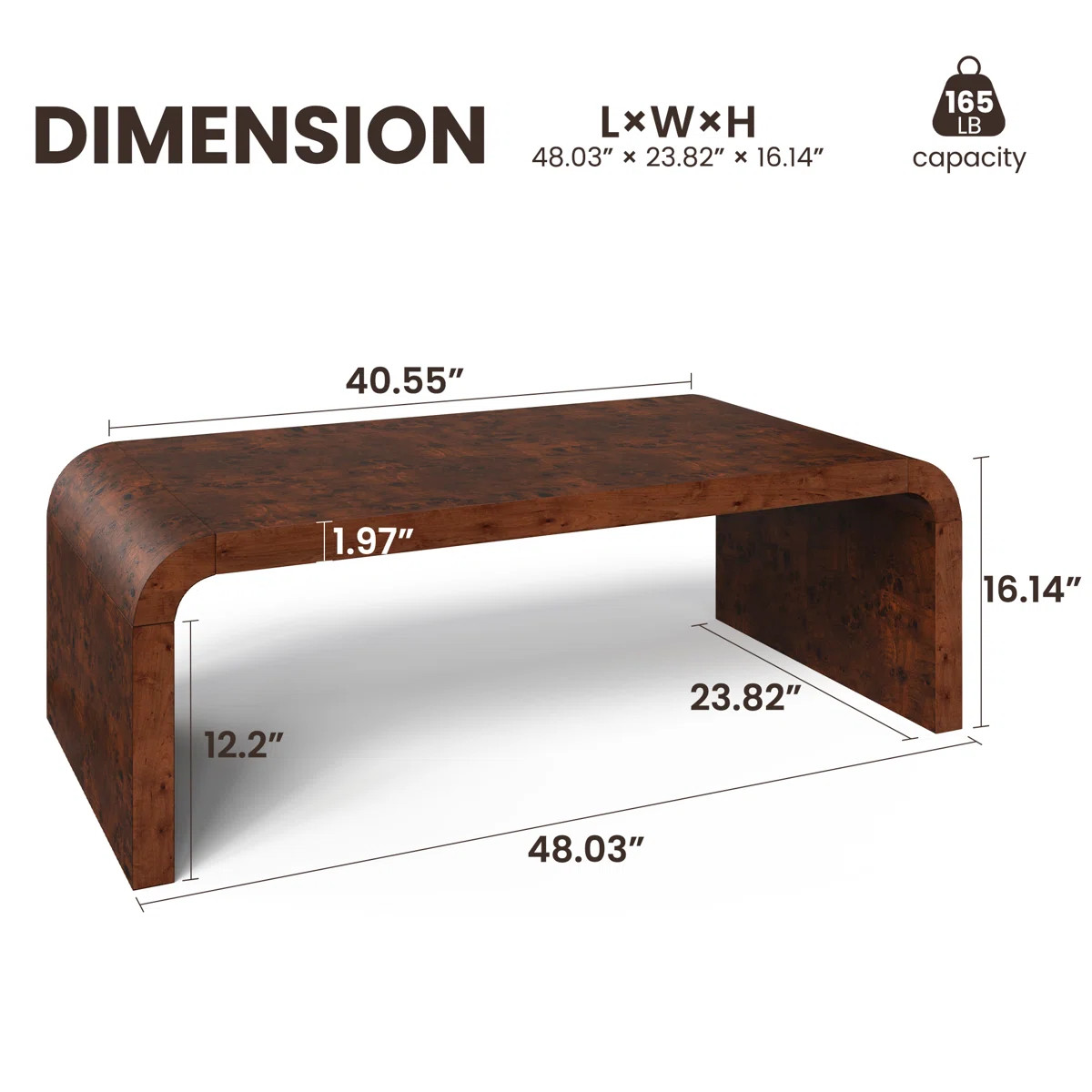 Loon Peak® Kievie 48" W Burl Wood Coffee Table – Handcrafted Elegance with Sleek Curves & Revi... | Wayfair North America