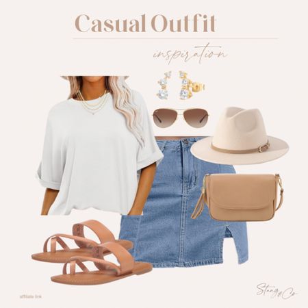 This casual outfit inspiration includes a skirt in denim blue paired with a casual white tee, tan sandals, a fedora, tan crossbody, aviator sunglasses, crawler earrings, and a gold layered necklace. 

Ootd, tall friendly skort, Amazon fashion, outfit inspiration 

#LTKfindsunder50 #LTKshoecrush #LTKstyletip