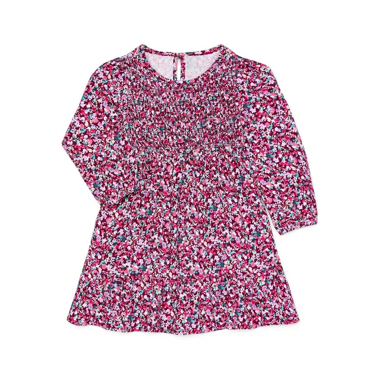 Wonder Nation Toddler Girls Fit and Flare Dress with Long Sleeves, Sizes 12M-5T | Walmart (US)