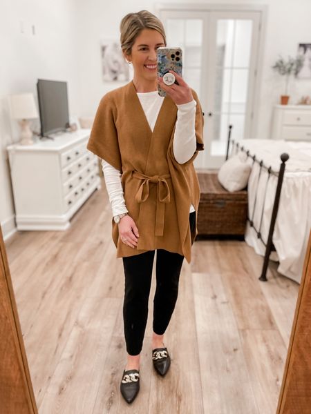 Wednesday work outfit ✨
I’ve had this camel sweater wrap for a couple of years but Loft has one almost identical. 
Pants- small petite, runs small 
Long sleeve tee- xs, runs tts
Mules- size 6
workwear, work outfit, business casual, teacher outfit, work outfit idea

#LTKsalealert #LTKFind #LTKworkwear