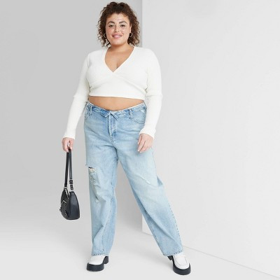 Women's High-Rise Foldover Straight Jeans - Wild Fable™ Light Wash 26 | Target