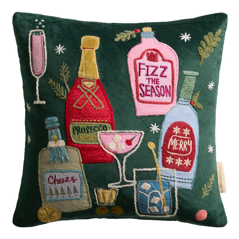 Multicolor Velvet Cheers Embroidered Throw Pillow | World Market
