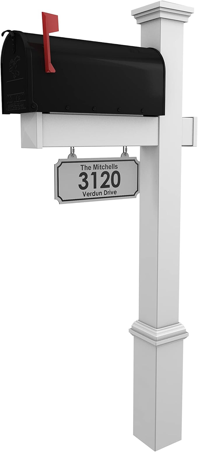 4Ever Products Vinyl Mailbox Post System - Includes Black Steel Mailbox and Custom Address Plate ... | Amazon (US)