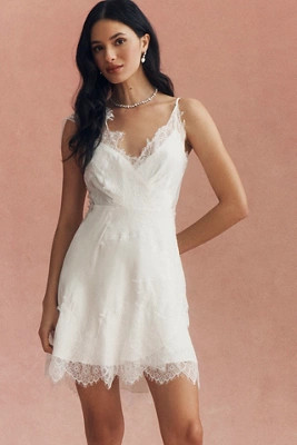 BHLDN Lace Wrap V-Neck Mini Dress | Anthropologie (US)