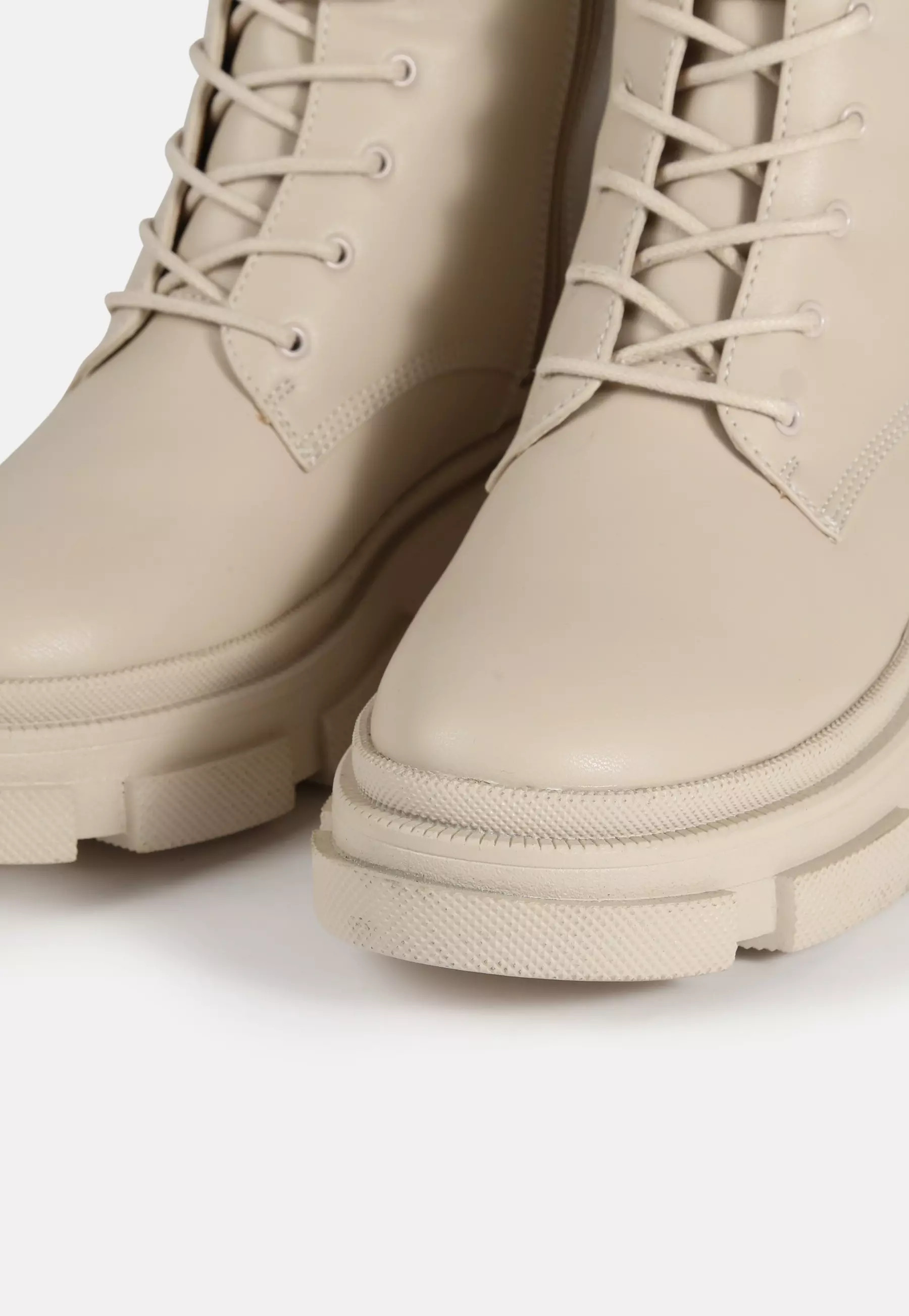 Cream Buckle Strap Lace Up Chunky Sole Ankle Boots | Missguided (UK & IE)