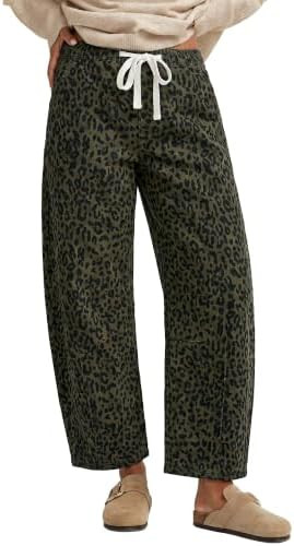 GRAPENT Barrel Jeans for Women Trendy High Waisted Pull On Wide Leg Cropped Leopard Cheetah Print... | Amazon (US)