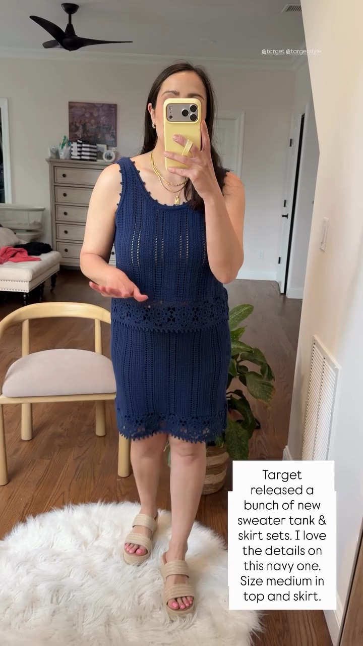 Target released a bunch of new sweater tank & skirt sets. I love the details on this navy one. Size medium in top and skirt.  @target @targetstyle