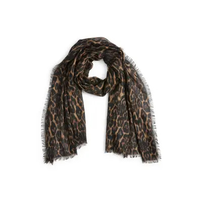 Nordstrom Eyelash Trim Print Cashmere & Silk Wrap in Black Sunbaked Leaves at Nordstrom | Nordstrom
