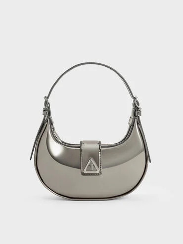 Trice Metallic Accent Belted Shoulder Bag
    
         - Pewter | Charles & Keith US
