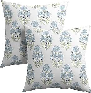 Blue Floral Pillow Covers 18x18 Inch Set of 2 Blue White Flower Spring Summer Outdoor Decorative ... | Amazon (US)