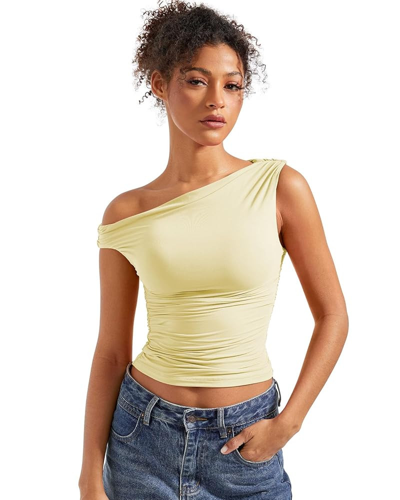SUUKSESS Women Off Shoulder Tops Sleeveless Shirts Y2K Going Out Crop Tank Top | Amazon (US)
