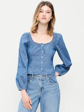 Long-Sleeve Button-Down Jean Top | Old Navy (US)