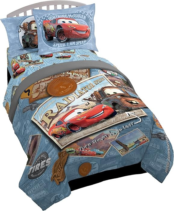 Disney/Pixar Cars Tune Up Blue/Gray 5 Piece Twin Bed in A Bag with Lightning McQueen & Mater in R... | Amazon (US)