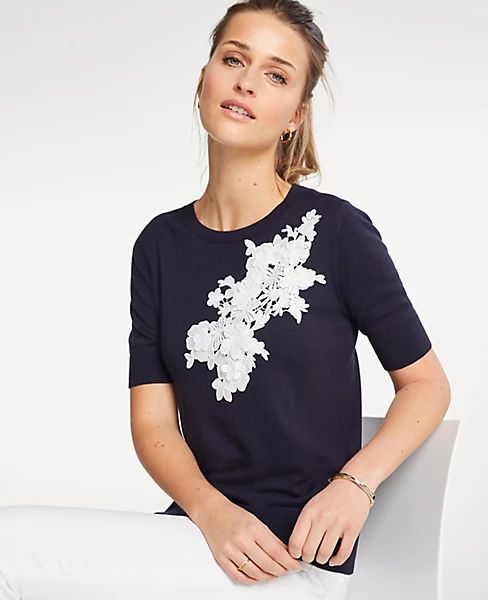 Floral Applique Sweater Tee | Ann Taylor (US)