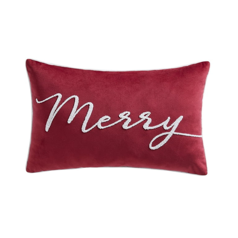 Holiday Time 14" x 22" Red Merry Velvet Oblong Decorative Pillow | Walmart (US)