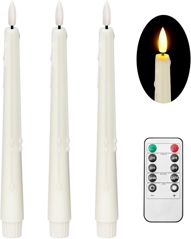 Amazon.com: Stmarry Ivory Real Wax LED Flameless Taper Candles with Remote and Timer, 9.65 Inch F... | Amazon (US)