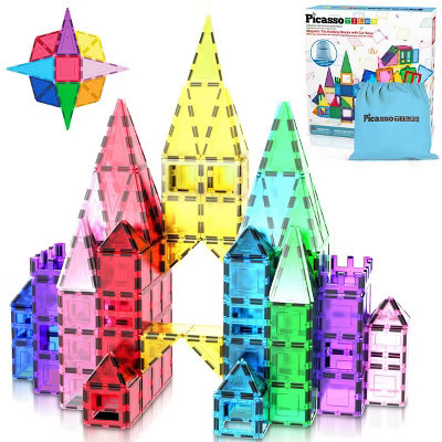 PICASSO-TILES Magnetic Tiles for Kids with Tote Bag – 61PCS STEM Building Blocks Set, Educational Construction Toy, Creative Learning Magnet Kit | Target