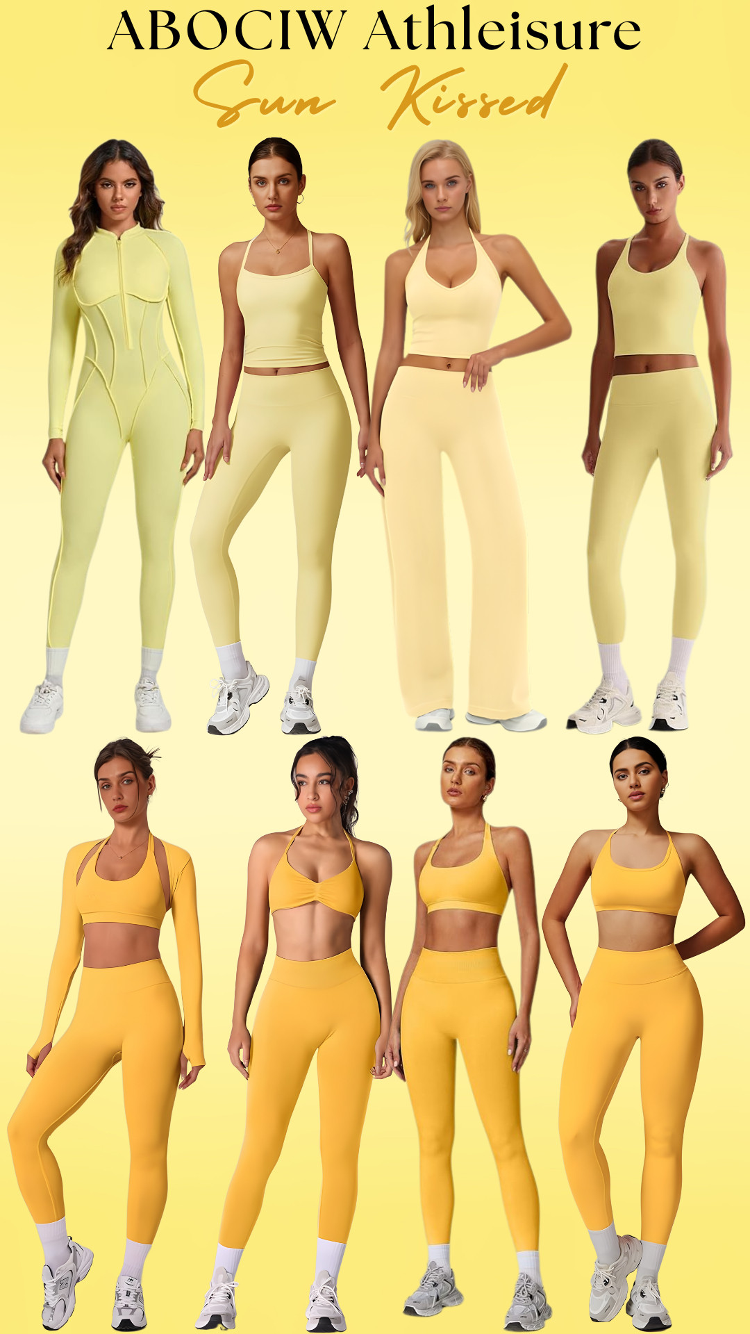 ABOCIW Elevated Athleisure Collection | Sun Kissed Yellow Edit ☀️ 

ABOCIW Sun Kissed athleisure sets = bright, sculpted, and made to stand out ✨

If you’ve been looking for activewear that flatters your body, isn’t see-through, and still looks cute enough for everyday wear… these ABOCIW seamless workout sets are everything.

Featuring:
ABOCIW seamless high waisted leggings + matching sports bras, halter tops, bandeau bras, scoop neck tanks, long sleeve crop tops, wide leg lounge pants, and one piece active jumpsuits

These sets are:
• smoothing + sculpting (snatches your waist without digging in)
• squat-proof seamless leggings (no see-through stress 🙃)
• lightweight + breathable (perfect for spring & hot summer days)
• supportive tops that stay in place (no adjusting all day)

The sun kissed shades (butter yellow, pastel yellow, lemon yellow, golden yellow, warm honey tones) are EVERYTHING for spring and summer—bright, happy, and instantly elevate your whole look.

Perfect for:
• Pilates, yoga & low impact workouts
• gym sessions + weight training
• hot girl walks & outdoor workouts ☀️
• travel outfits + airport looks ✈️
• vacation outfits + beach days
• lounging but still looking put together

These ABOCIW athleisure sets are the kind you can wear from a workout → to errands → to vacation days without changing. Comfortable, flattering, and eye-catching.

If you want seamless leggings that stay up, smooth everything out, and give that glowy, confident, summer energy… this set is a must.

↓ Everything is linked! 

 

#LTKActive #LTKSaleAlert #LTKTravel