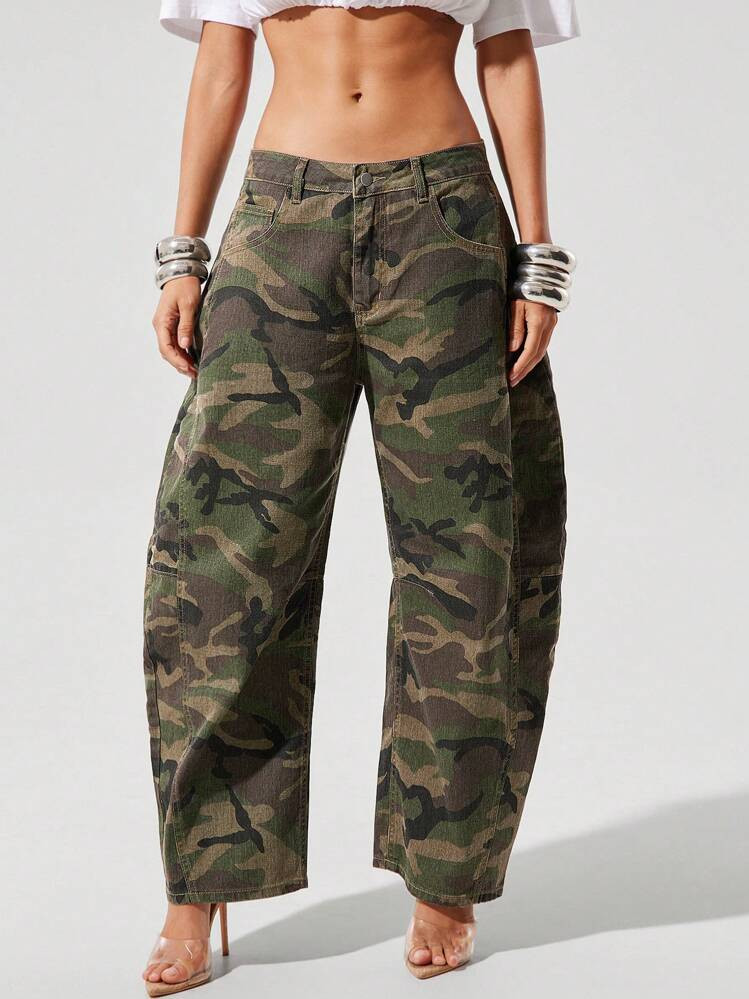 Denimoi Women's Casual Washed Camouflage Flared Jeans | SHEIN