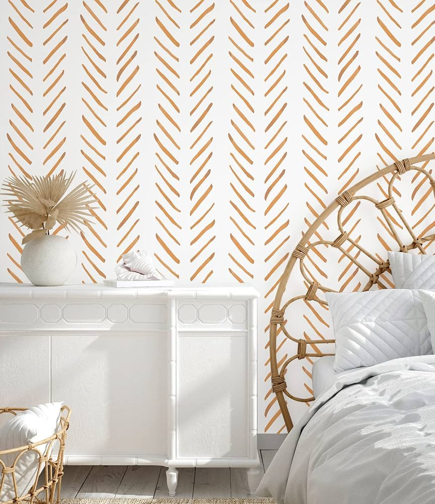 HAOKHOME 96101-3 Boho Stripes Peel and Stick Wallpaper Removable Terracotta/White Chevron Vinyl S... | Amazon (US)