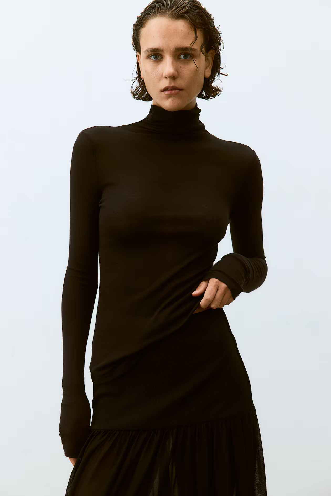Pima cotton turtleneck top - Turtleneck - Extra long sleeve - Black - Ladies | H&M GB | H&M (UK, MY, IN, SG, PH, TW, HK)