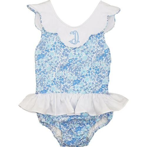 Blue Liberty Scalloped Ruffle Swimsuit | Cecil and Lou