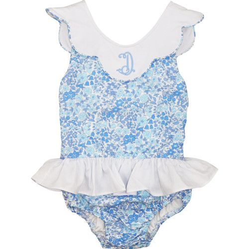 Blue Liberty Scalloped Ruffle Swimsuit | Cecil and Lou