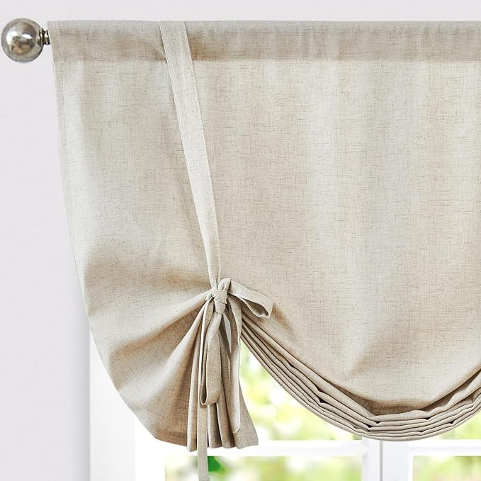 jinchan Tie Up Linen Kitchen Valance for Dining Room Window Treatment 36 Inch Farmhouse Solid Val... | Amazon (US)