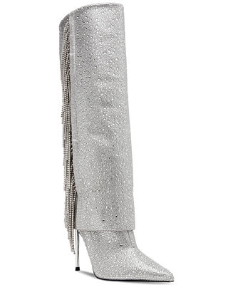Women's Sanya Rhinestone Stiletto Cuffed Tall Dress Boots | Macy's