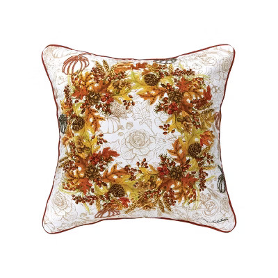 C&F Home Autumn Wreath Thanksgiving Printed and Embroidered Throw Pillow, 18" x 18" | Target