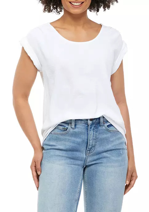 Short Sleeve Airflow U-Neck Woven Top | Belk