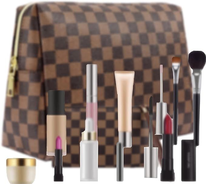 Amazon.com: Large Makeup Bag, Vegan Leather Large Retro Cosmetic Bag, BAGCRAZY 2 Pack Large Capac... | Amazon (US)