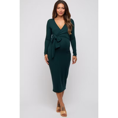 Pinkblush Forest Green Ribbed Long Sleeve Maternity Wrap Dress Medium | Target
