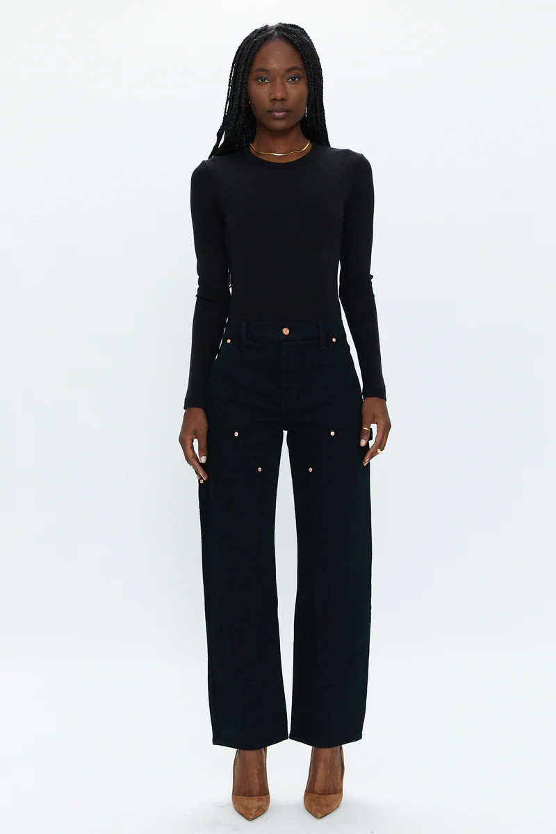 Lexi Carpenter Mid Rise Bowed Straight - Coal | Pistola Denim