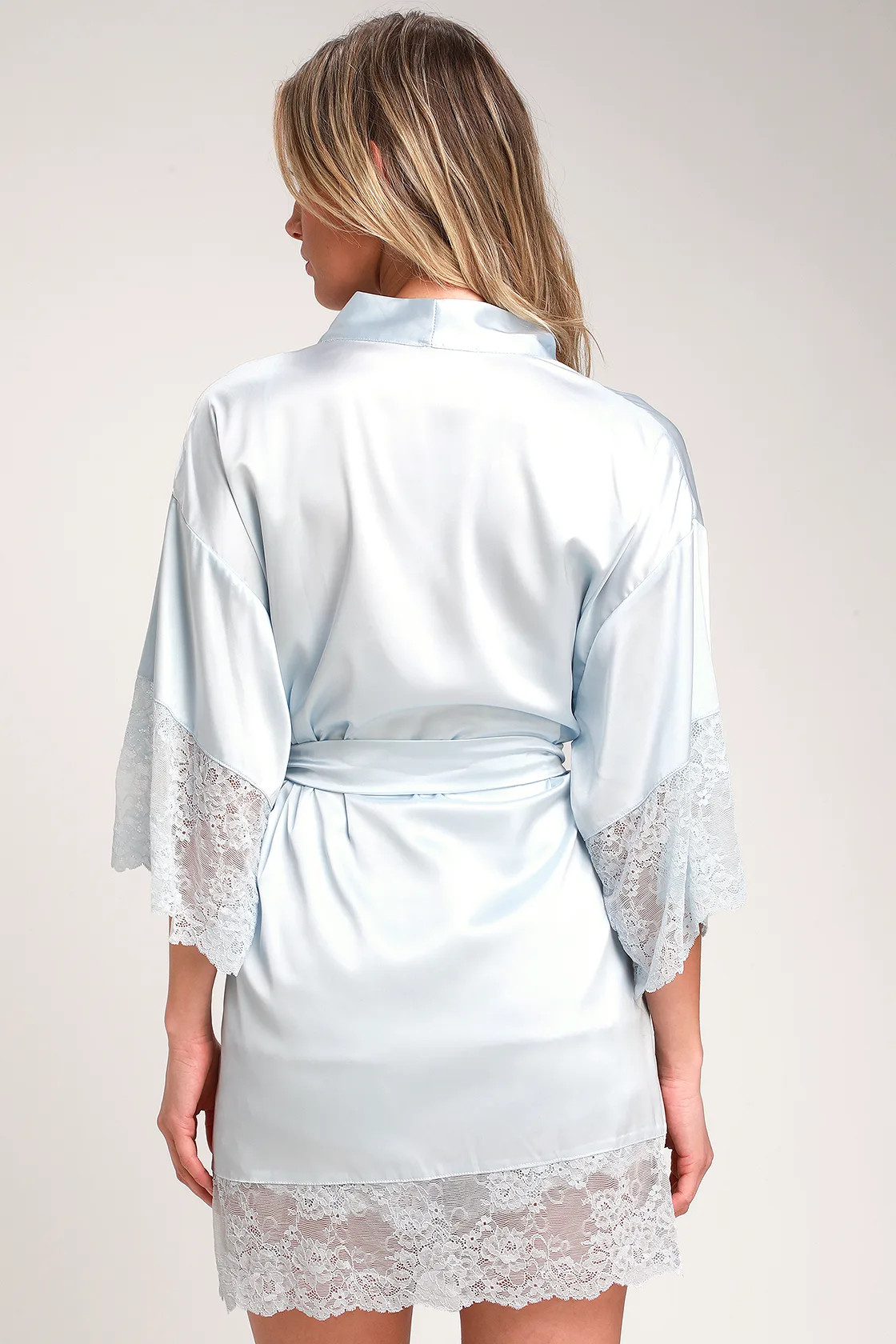 Tenderness Light Blue Lace Satin Robe | Lulus