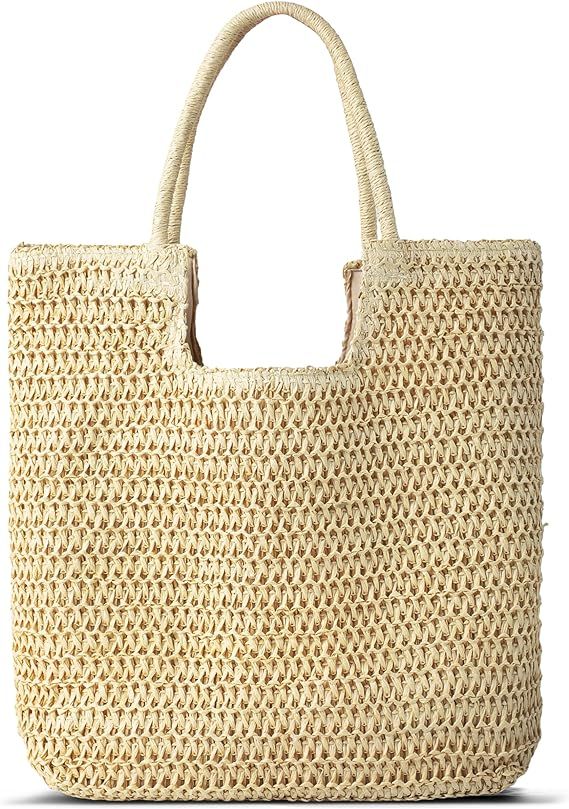Straw Beach Bags for Women - Summer Woven Tote Bag Shoulder Handbags, Large Beach Bag for Women f... | Amazon (US)